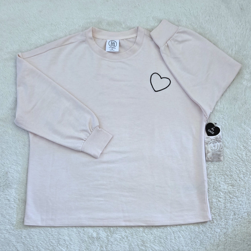 Sage🌿 Collective Stitched🪡 Open Black Heart🖤 Sweatshirt  - NWT - Picture 8 of 14